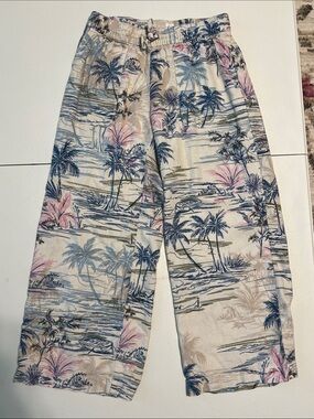 GAP Kids Tropical Palm Print Elastic Waist Pants - Blue & Cream